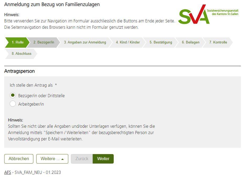 Ansicht Formular Familienzulagen Ansicht Formular Familienzulagen