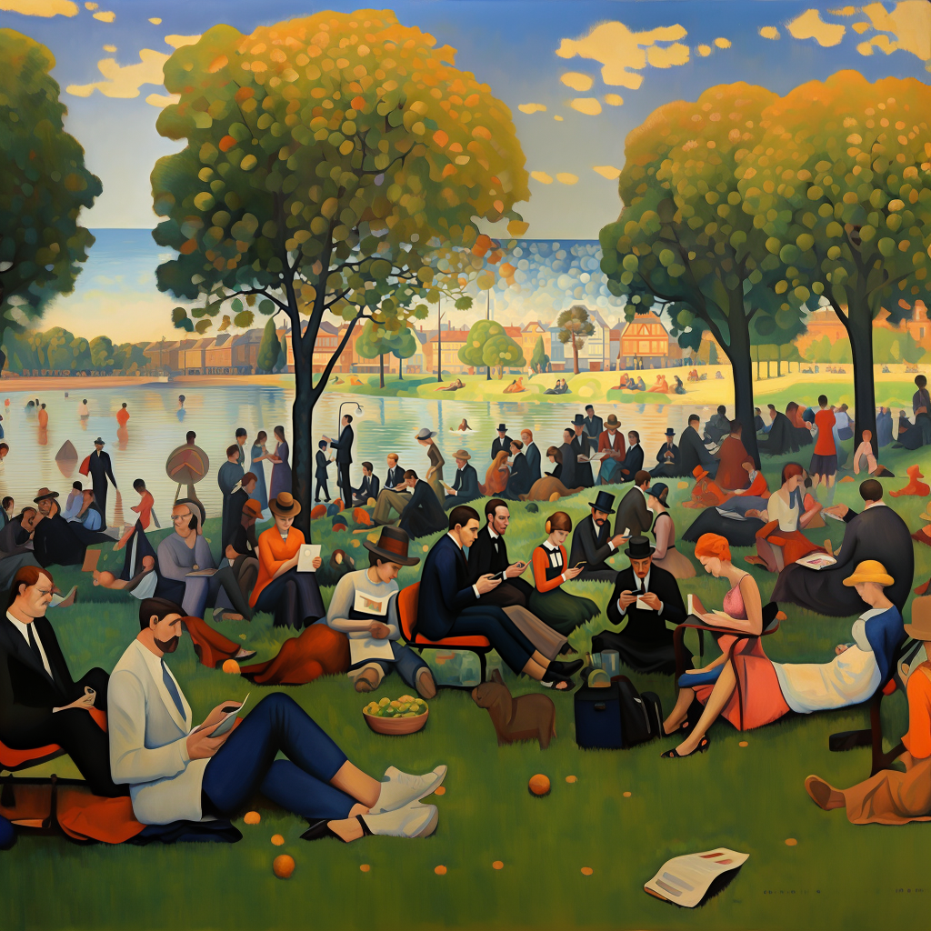 Gemälde mit vielen Menschen auf einer Wiese