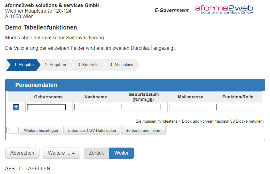 Abbildung 3: Vorschau des Formulars „Tabellen_Demo_Leer“ Abbildung 3: Vorschau des Formulars „Tabellen_Demo_Leer“